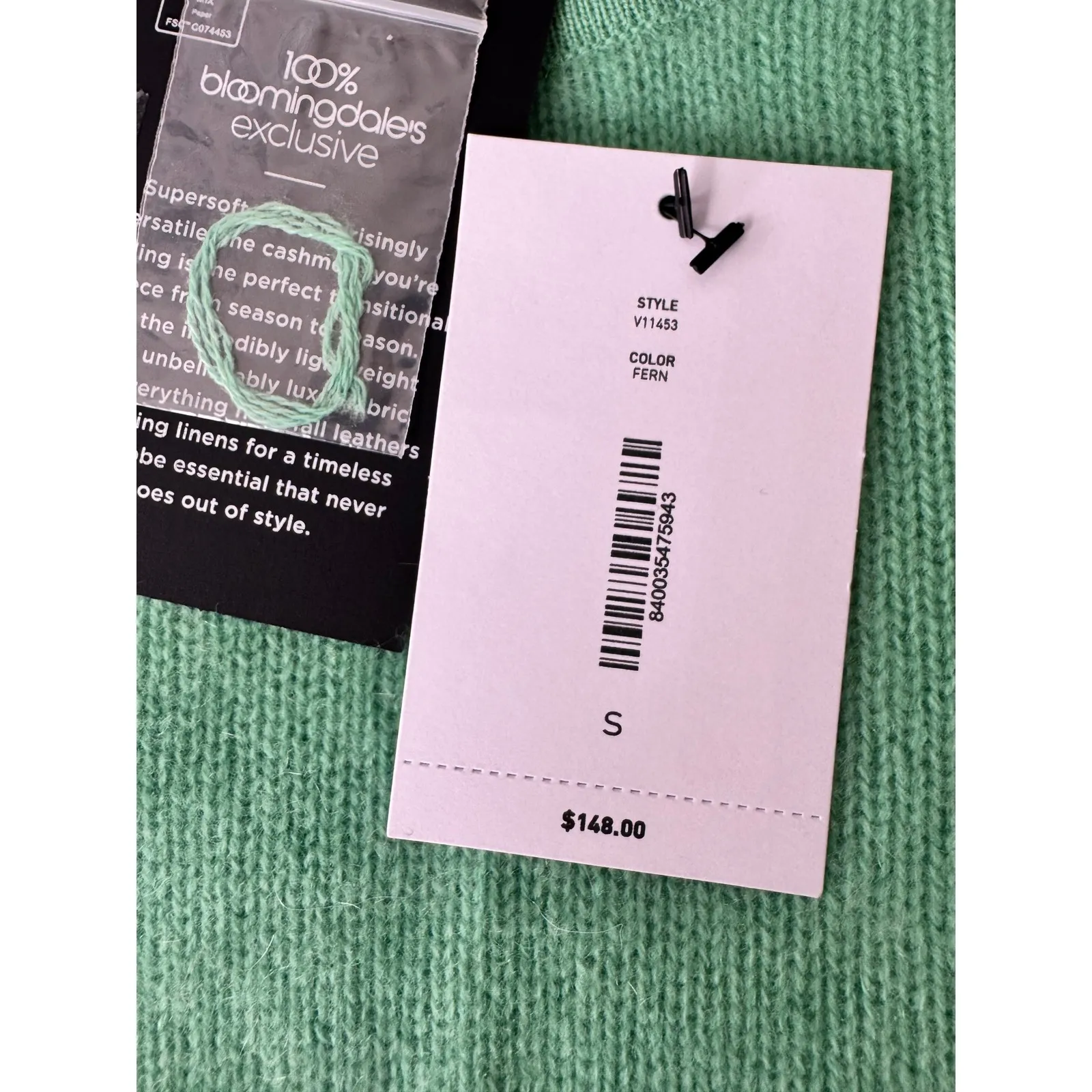 Cashmere Short Sleeve Sweater Bloomingdales Womens Size‎ S Mint Green - Image 5