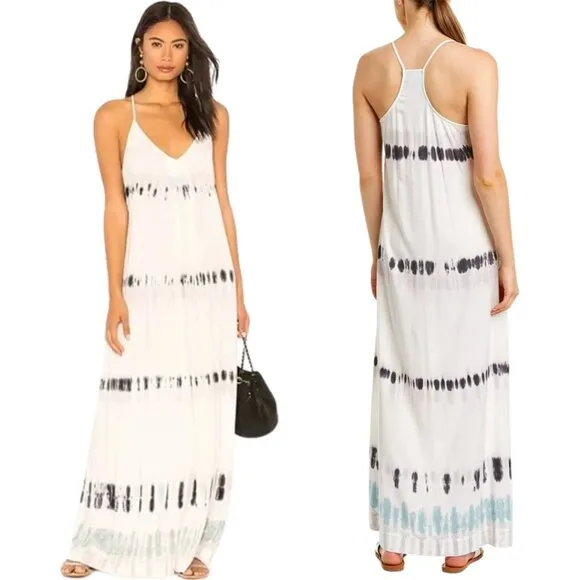 Michael Stars Tie Dye Babydoll Maxi Dress Womens Small Chalk Confetti White Cami - Image 1