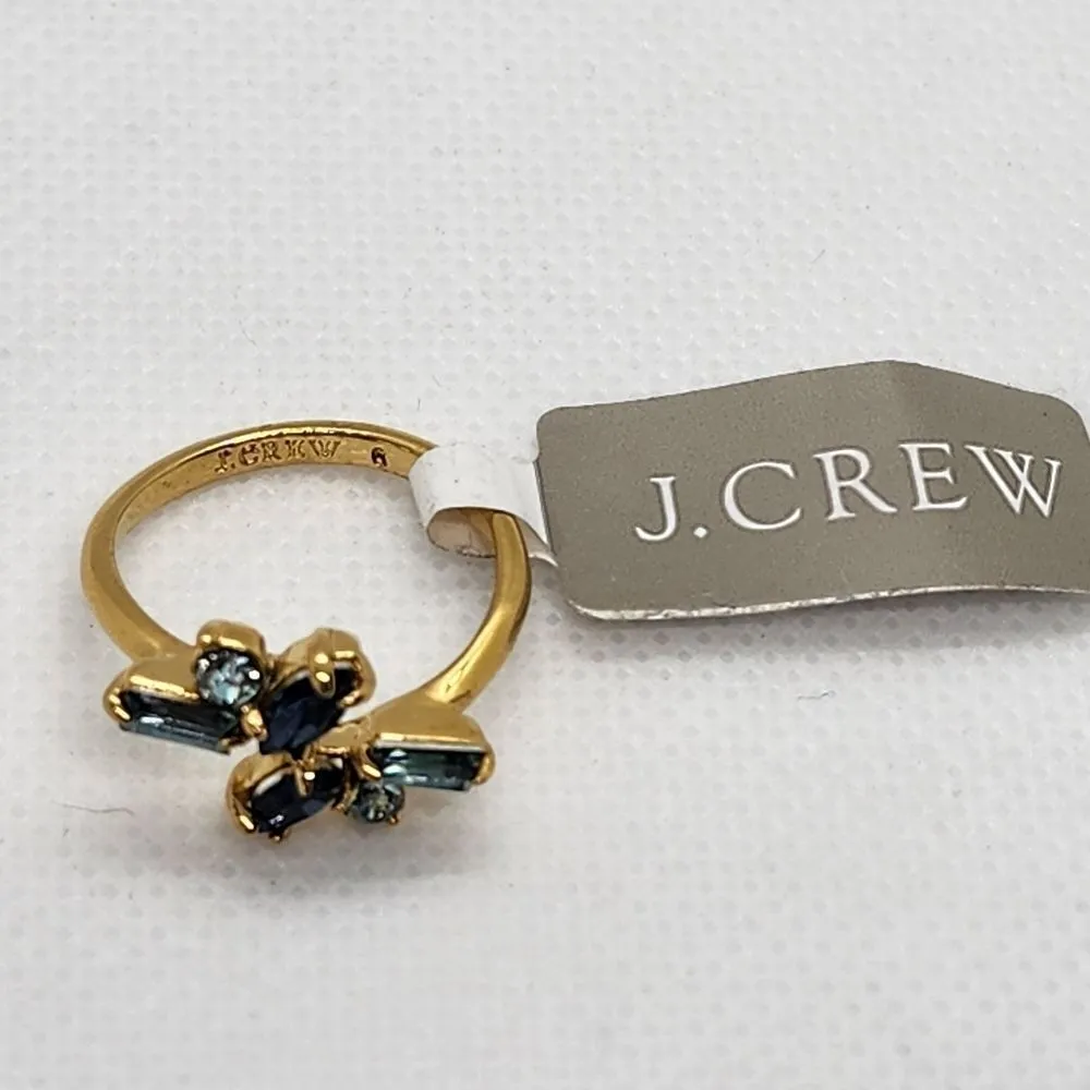 NWT J. Crew Gold Tone & Blue Rhinestone Ring (6) - Image 4