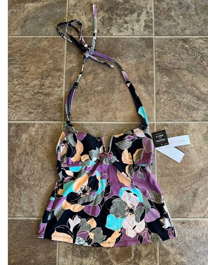 Salt + Cove Swim Midnight Bloom V-Wire Tankini Top Size Small - Image 2