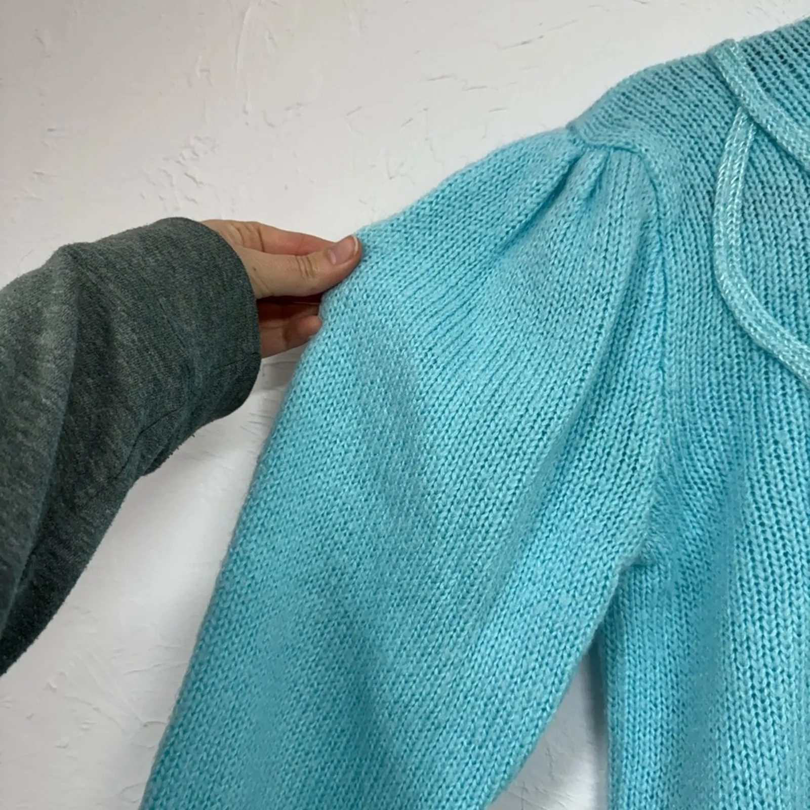 Vintage Teal Blue Appliqué Sweater Womens M Rhinestone 80s Fall Coquette Size M - Image 3