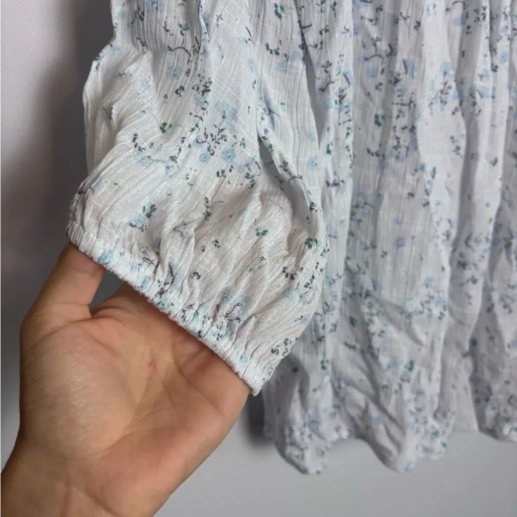 Maurices NWT White Blue Floral Boho Peasant Lace Yoke Flutter 3/4 Sleeve Blouse - Image 9