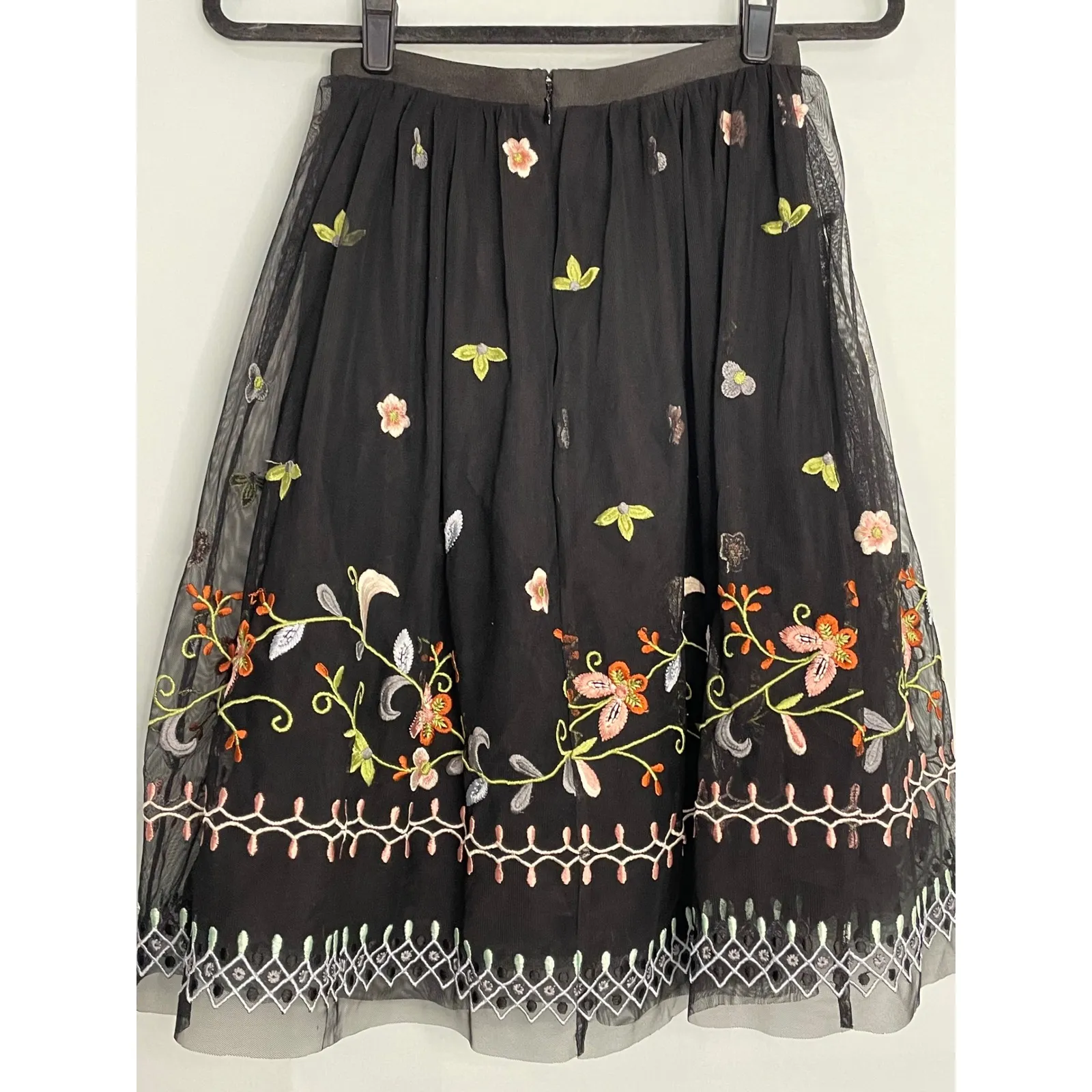 Black Tulle Embroidered Floral Midi Skirt Women's Size 0 - Image 5