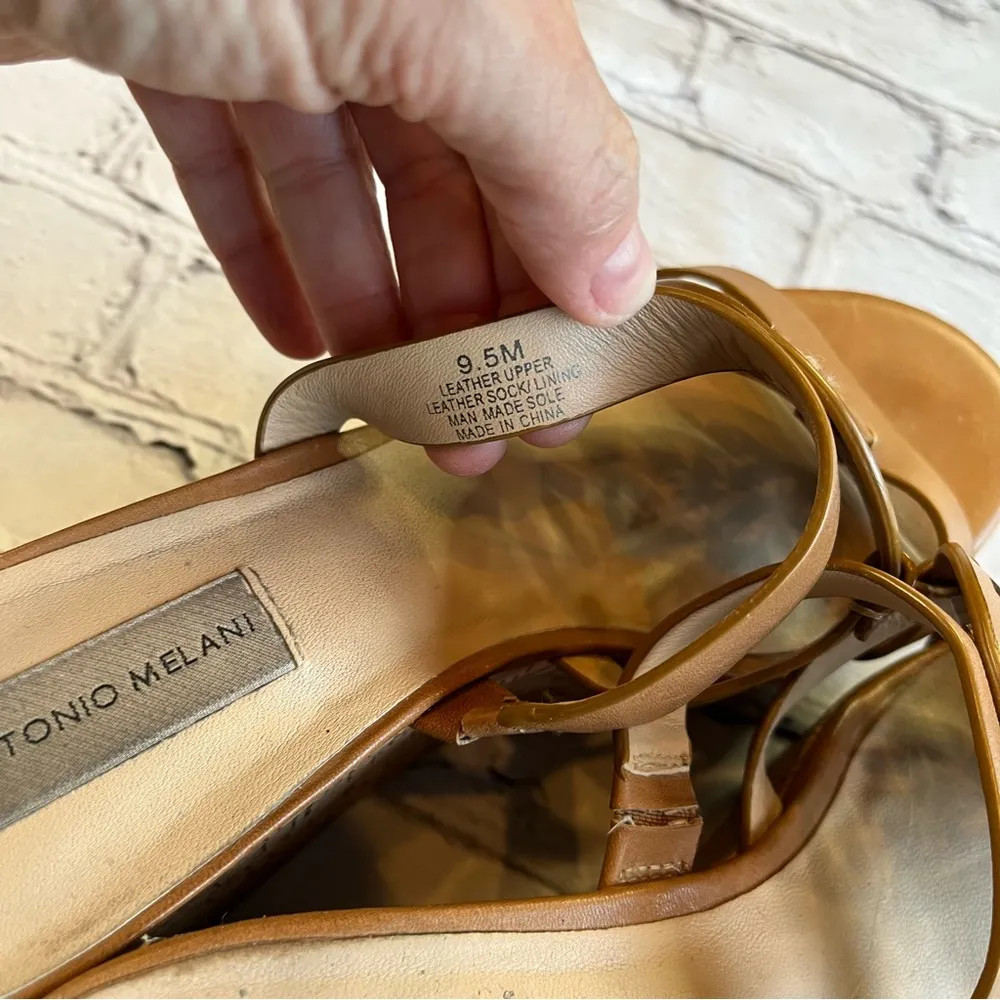 Antonio Melani Quinnlynn Women's 9.5 Tan Leather Platform Cork Wedge  Sandals - Image 5