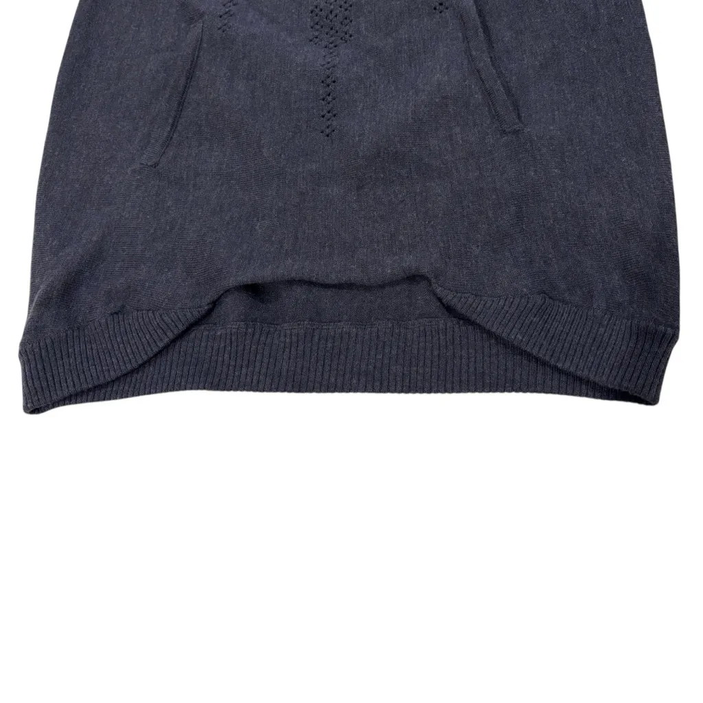 MICAELA GREG Knitted Notched Hem Long Sweater With Front Pockets, Wool, Size S/M Blue - Image 5