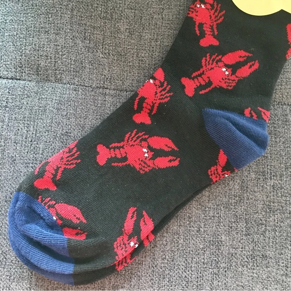 Novelty “Lobster” Patterned Crew Socks, Navy, Red, Unisex Blue - Image 6