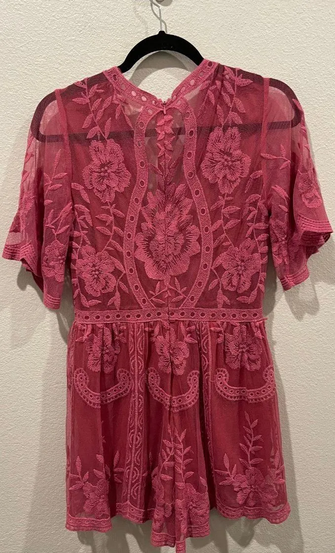 Honey Punch Raspberry Lace Romper - Image 2