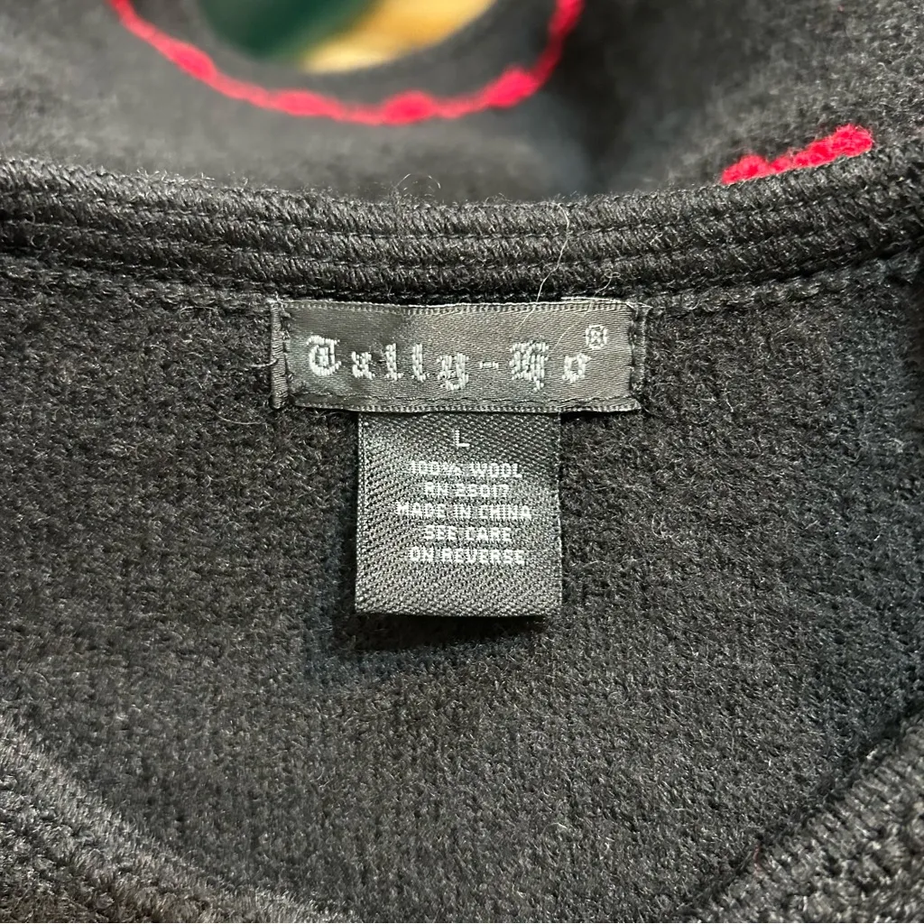 Tally Ho Wool Knit Zip Up Floral Embossed Cardigan Sweater Size Large Black - Image 9