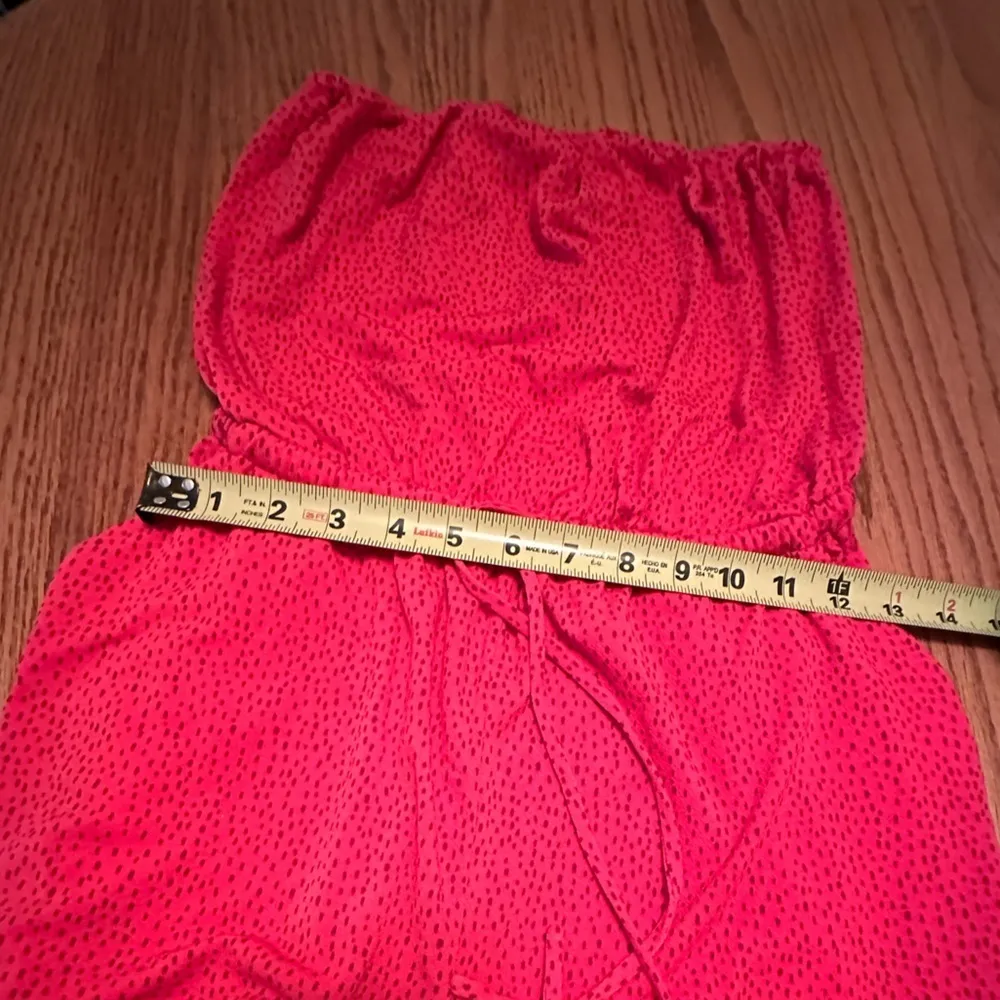 Express Dot Printed Strapless Cropped Capri Jumpsuit Sz XS Red Drawstring Waist - Image 9