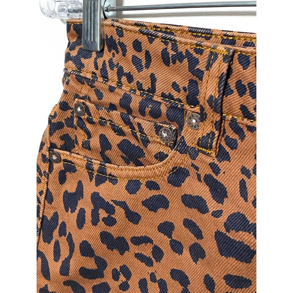 We The Free People Animal Print Skirt Raw Hem Zipper Front Ring Pull Womens 25 - Image 5