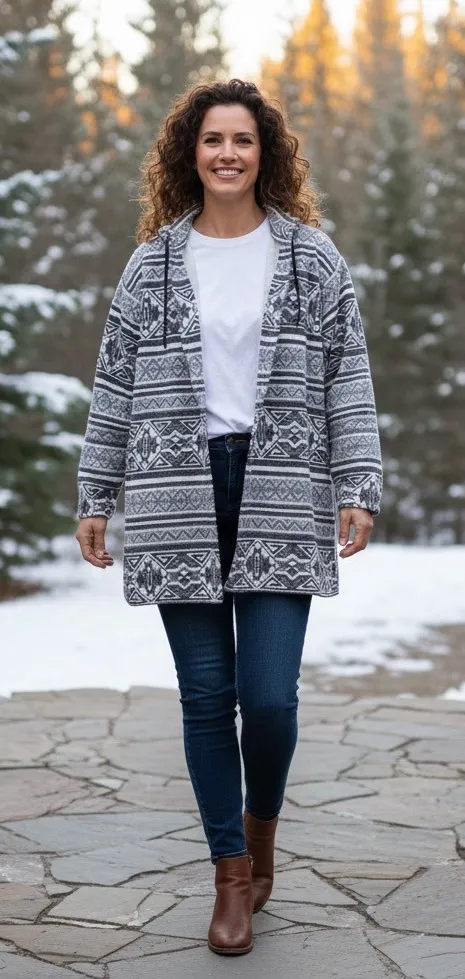 Bridge Gate Vintage Geometric Print Cardigan Jacket Womens 3X Aztec Cozy Fall Gray - Image 1