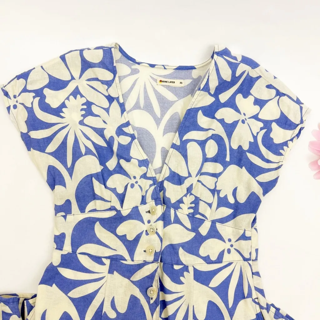 Marine Layer Camila Mini Dress Twilight Blue Flora Hemp Coastal Boho Resortwear - Image 7