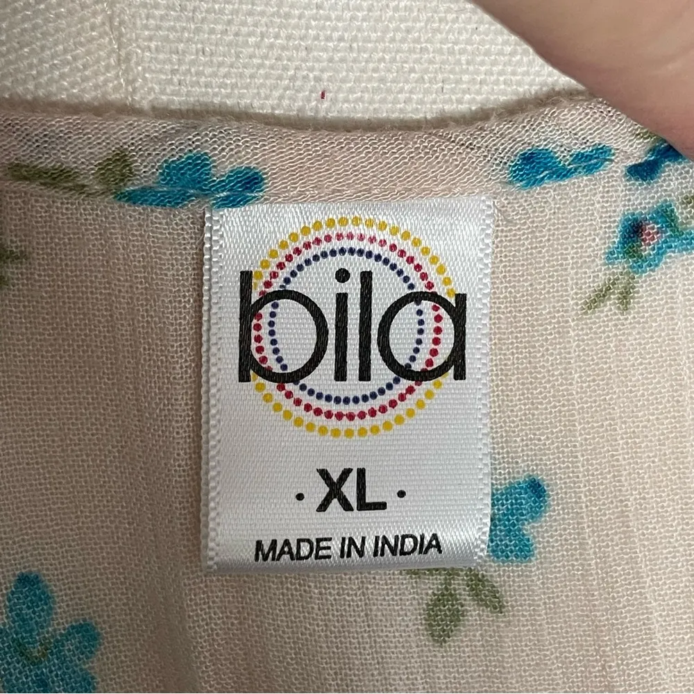 Bila Top Floral Ruffle Embroidered Boho Bohemian Western Coastal Red Blue Cream Size XL - Image 9