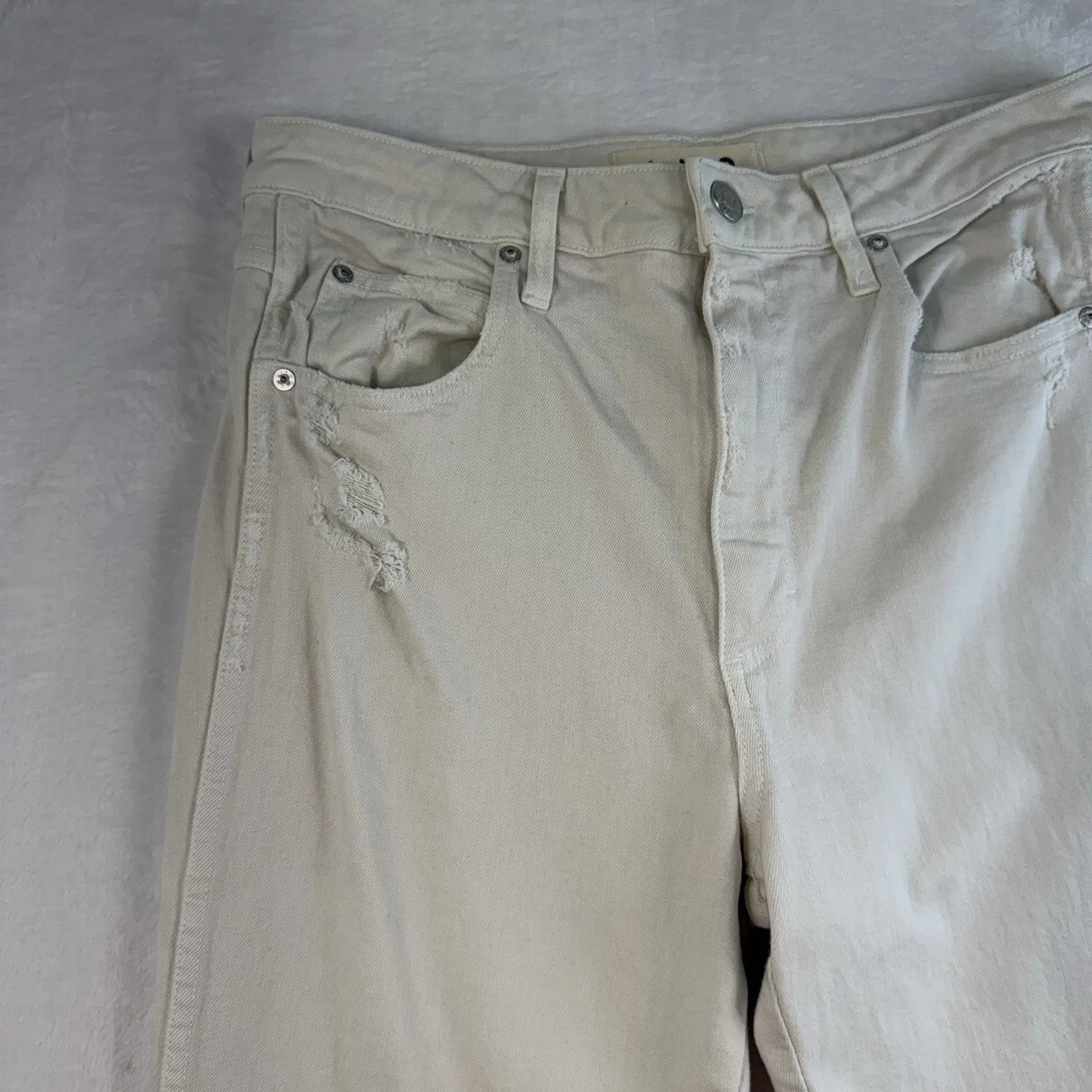 AMO Sz 32 Jeans Bella Released Hem White Oak Straight Leg Denim Boho Grunge - Image 4