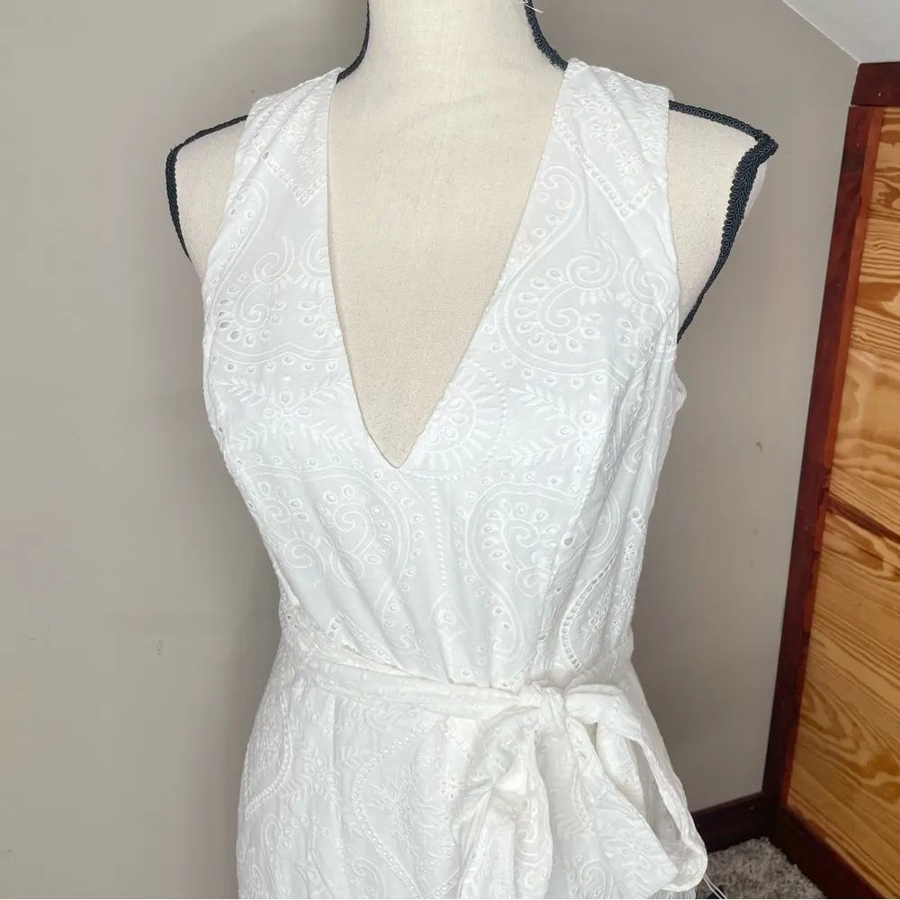 Lulus Always Ravishing White Cotton Eyelet Fringe Tulip Midi Dress Medium NWT - Image 4