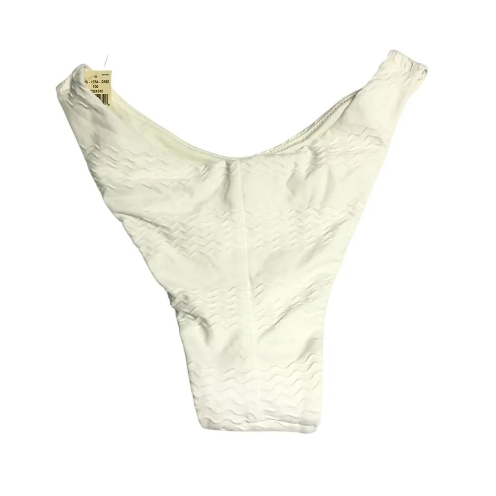 Aerie Bikini Bottom Cheeky High Cut High Rise Textured Wavy White XL - Image 2