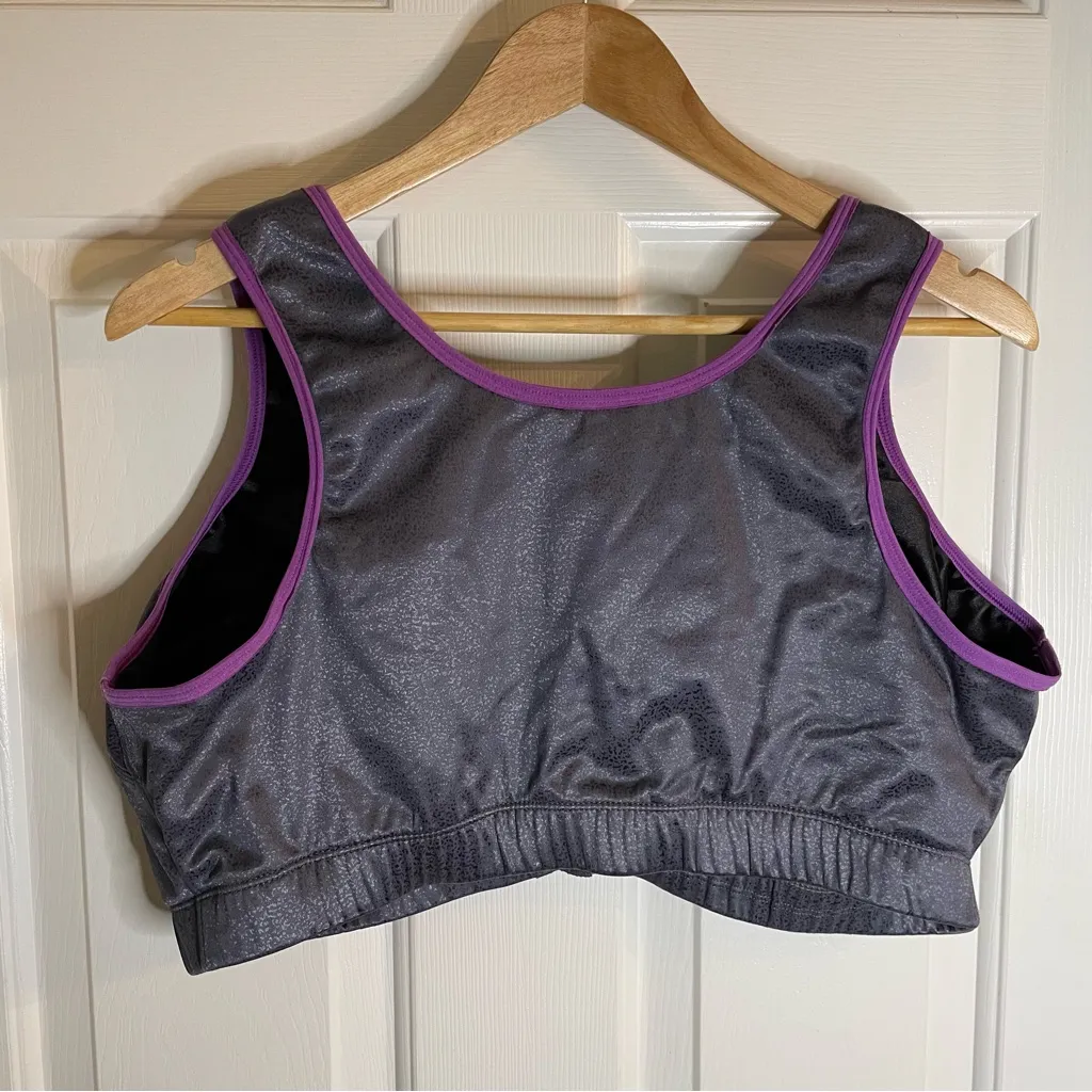 Enell Women's Gray Sports Bra with Purple Trim W/Hook & Eye Front Closure Size 7 - Image 5