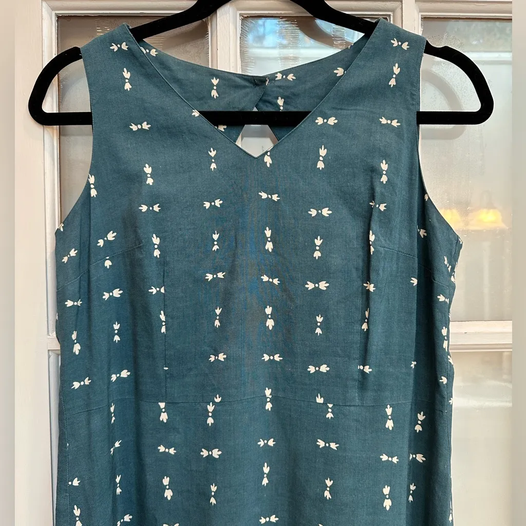 Carol Anderson Linen Sleeveless Dark Teal & Cream Maxi Dress Women’s Size 6 Blue - Image 2