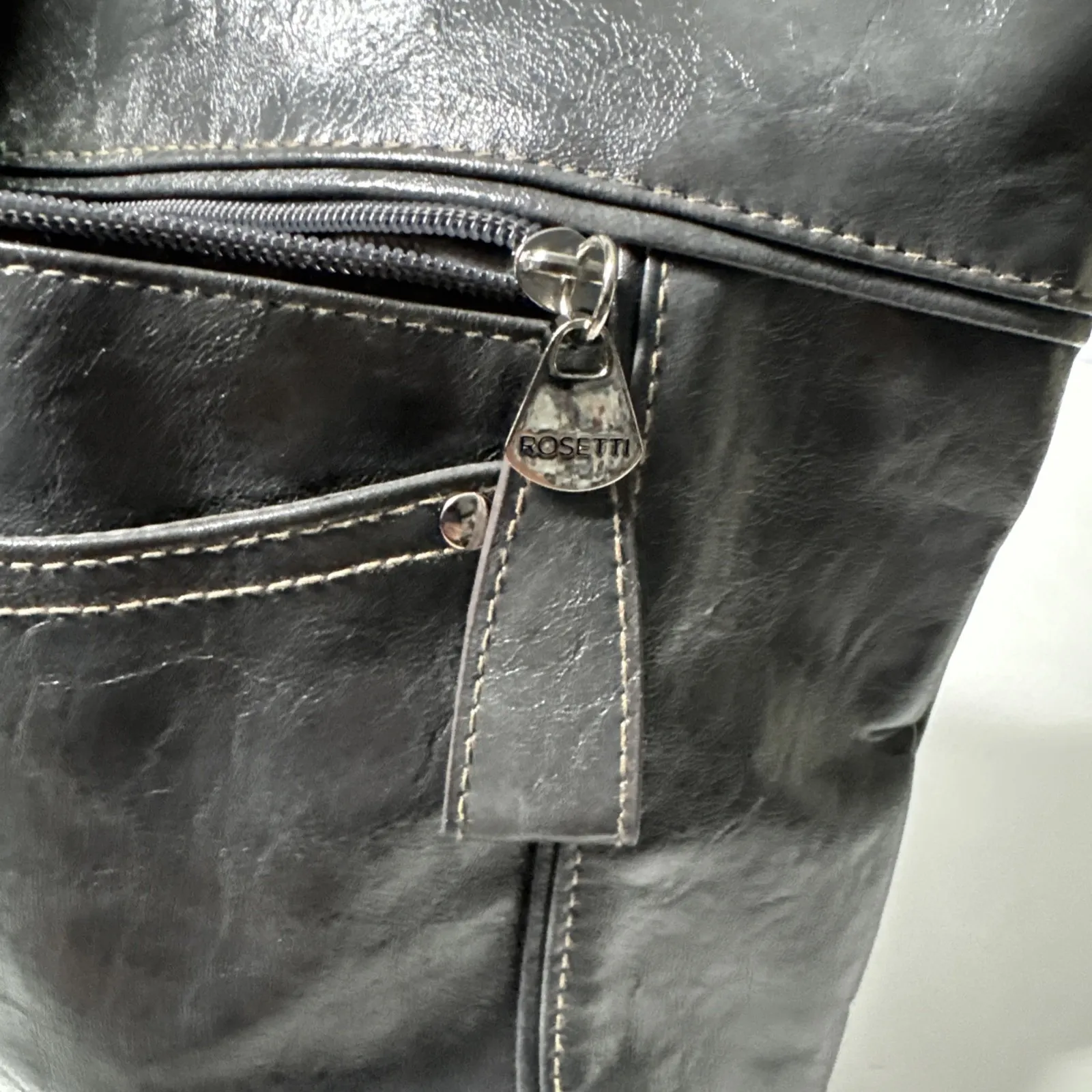 Rosetti Shoulder Bag Gray Faux Leather‎ Large Hobo Purse with Front Zip Pocket - Image 8