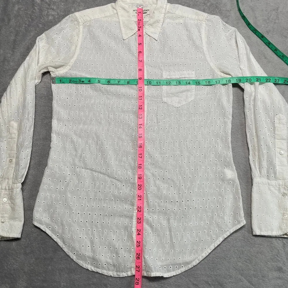 Nili Lotan Shirt Small White Eyelet Classic Capsule Button Up Quiet Luxury - Image 8