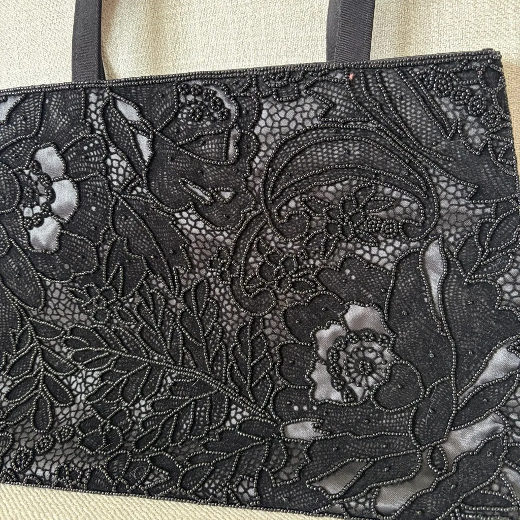 ERMO Made in China Black Beaded Lace Shoulder Bag - Image 2