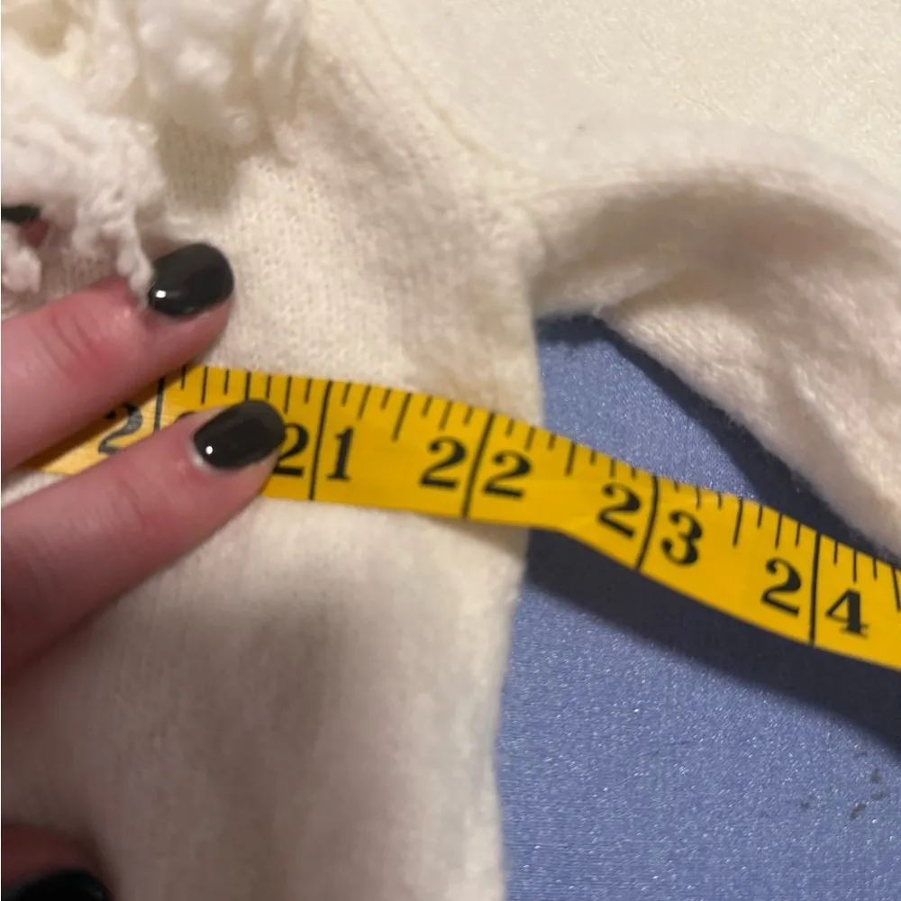 LOFT Cream and Red Crew Neck Sweater with Fringe Detail - Image 5