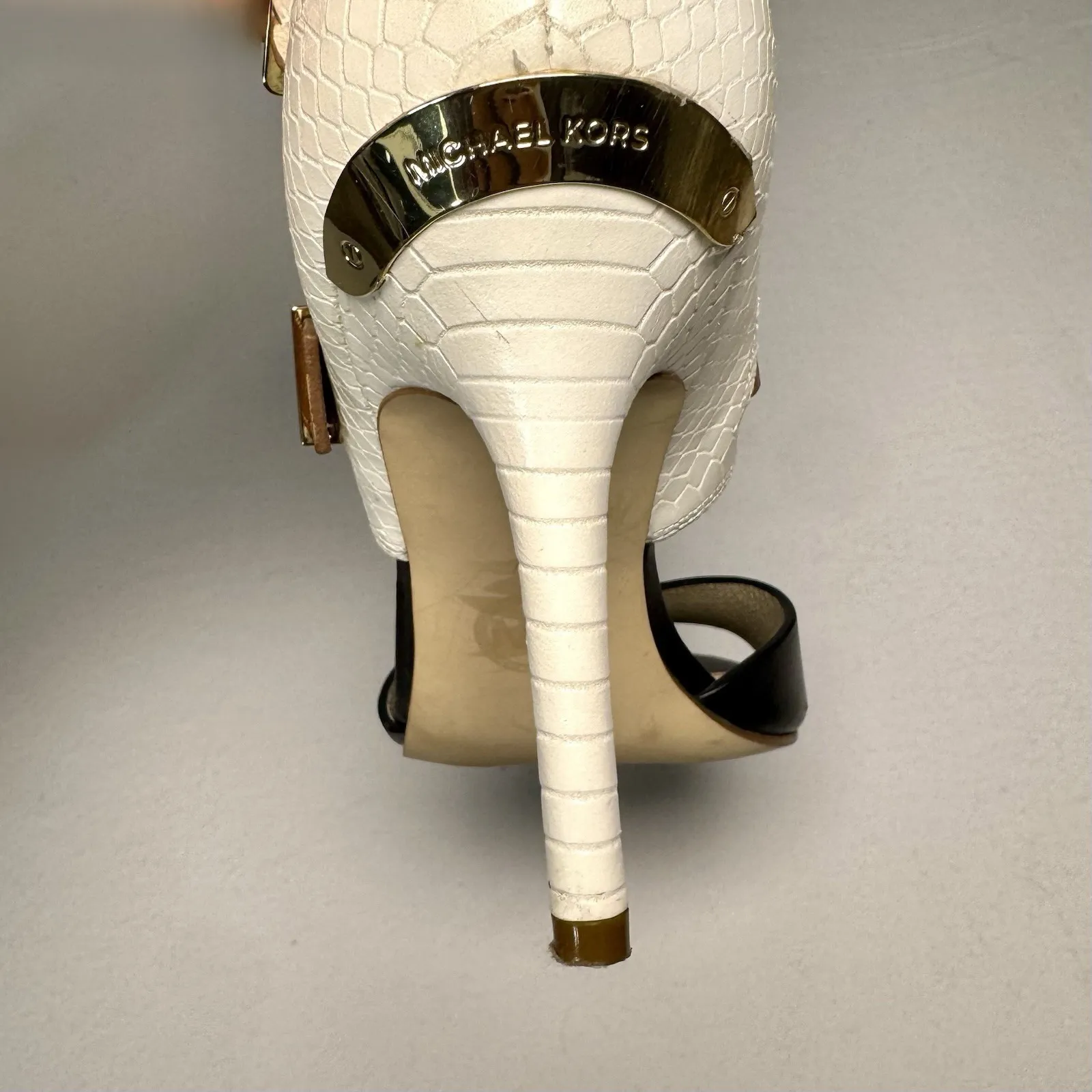 Michael Kors Adrianna Ankle Strap Color Block Buckle Peeptoe Heels Size 7M - Image 9