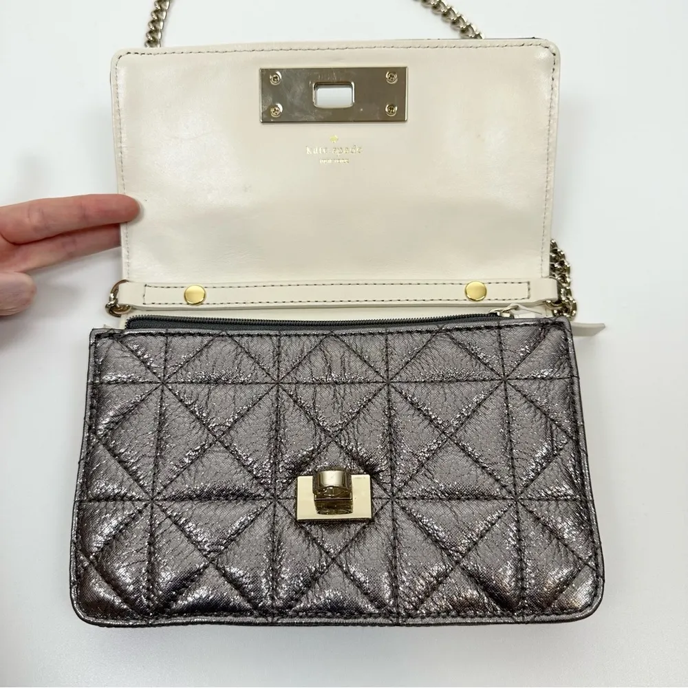 Kate Spade Sedgewick Place Quilted Metallic Gray Bag - Image 7