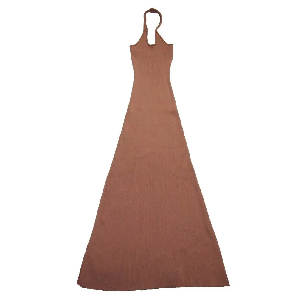 NWT DISSH Toni Maxi in Mocha Brown Ribbed Knit Keyhole Halter Dress AU XS / US 2 - Image 4