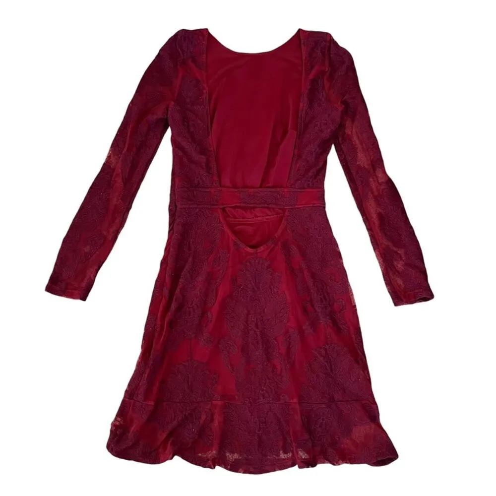 For Love & Lemons Women’s A Night to Remember Red Lace Long Sleeve Mini Dress XS - Image 6