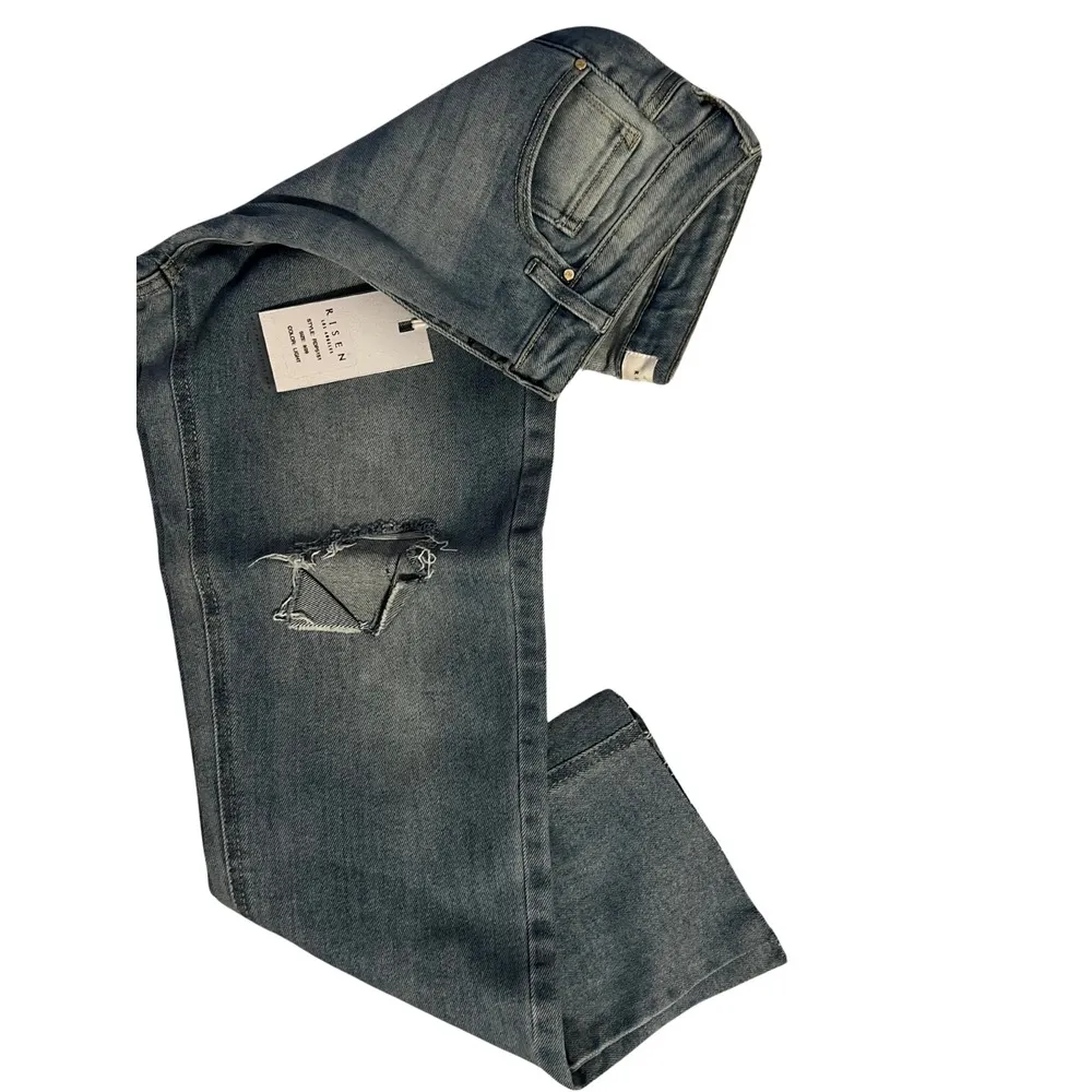 Risen Los Angeles High Rise Slim Straight Leg Jeans Size 9 (29W) Dist. Knee NWT Blue - Image 8