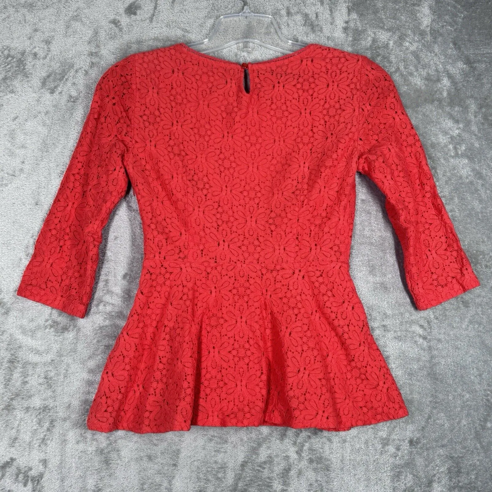 Anthropologie Moulinette Soeurs Shirt Womens‎ 2 Red Lace Peplum Preppy Feminine - Image 3