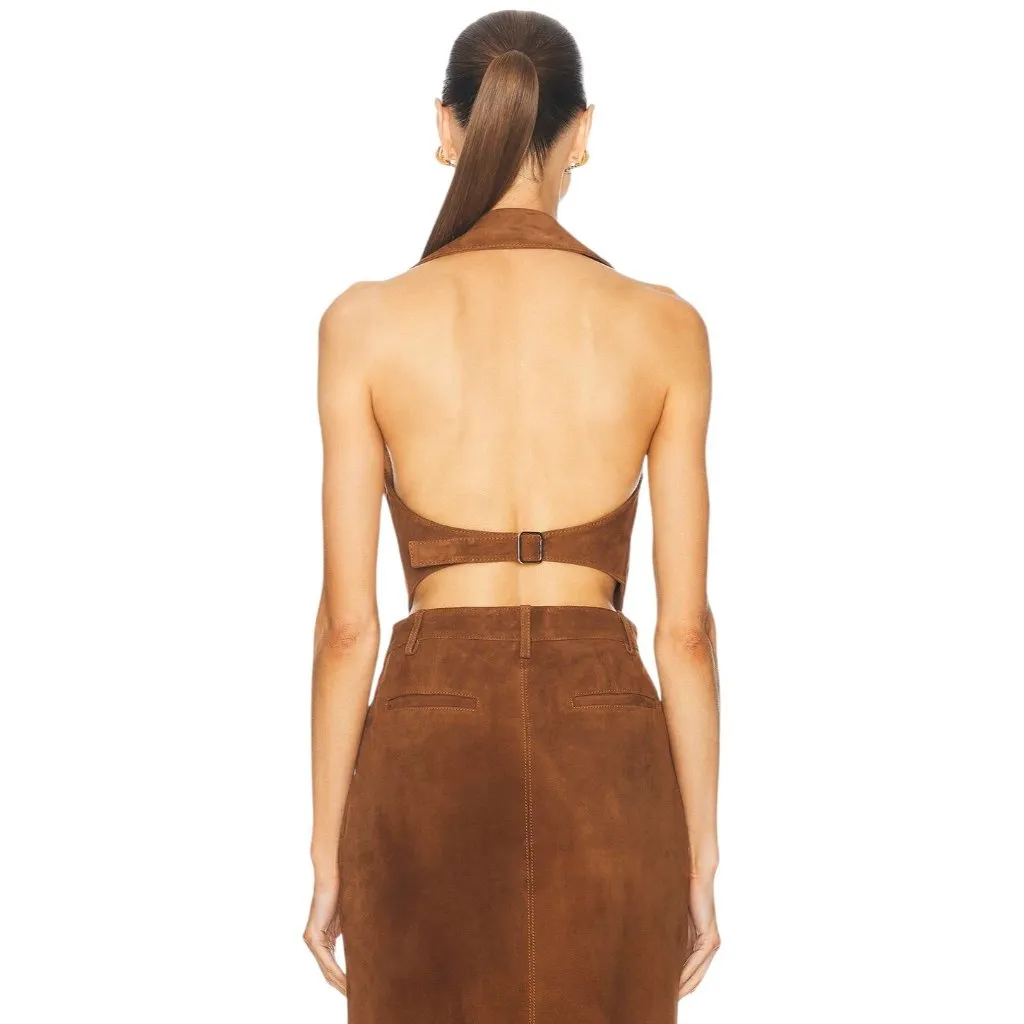 Retrofete Josephine Suede Vest in Cinnamon Large New Womens Sleeveless Top Brown - Image 2
