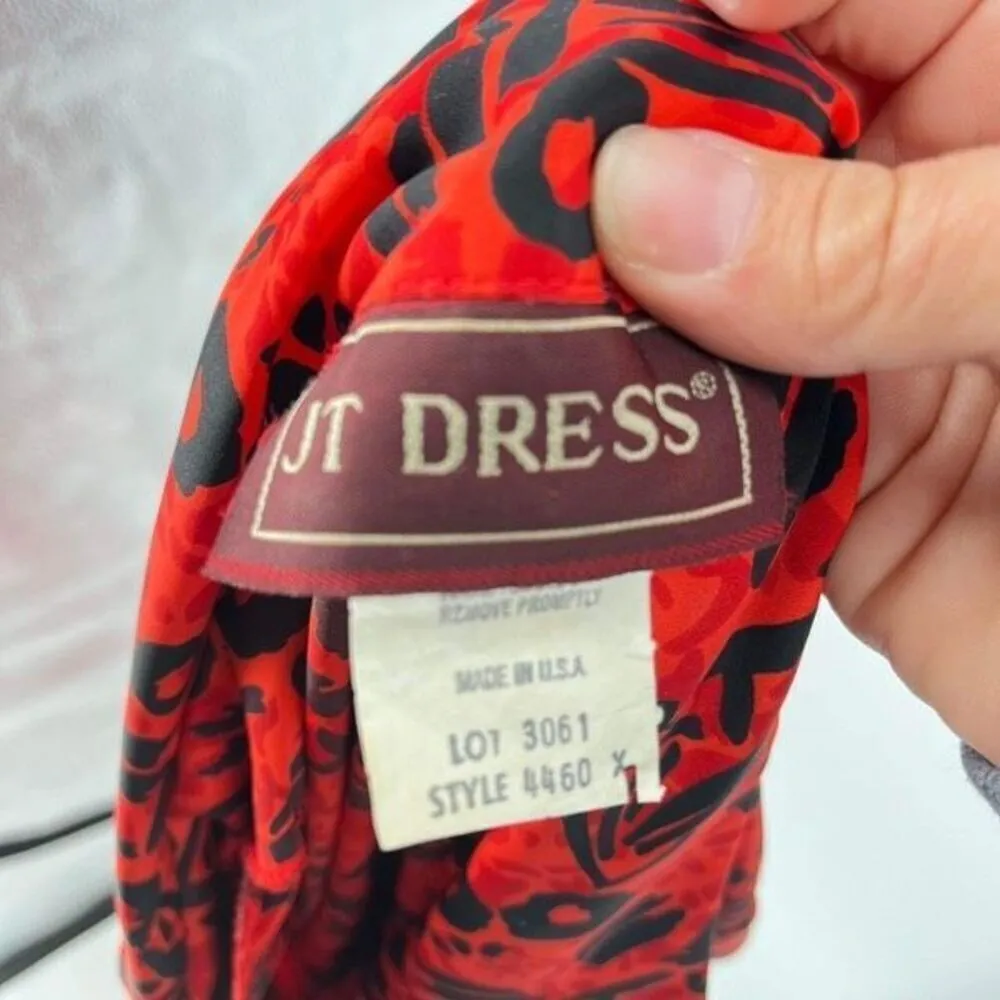 Vintage JT Women’s Geometric Surplice Bright Orange Red Dress Medium Made in USA Red - Image 9