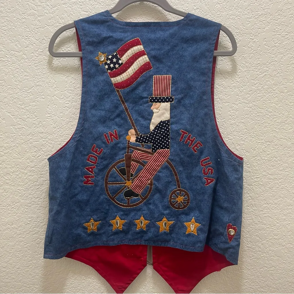 Vintage Americana‎ USA Tacky VEST handmade Patriotic Labor Day Size Large Red - Image 6