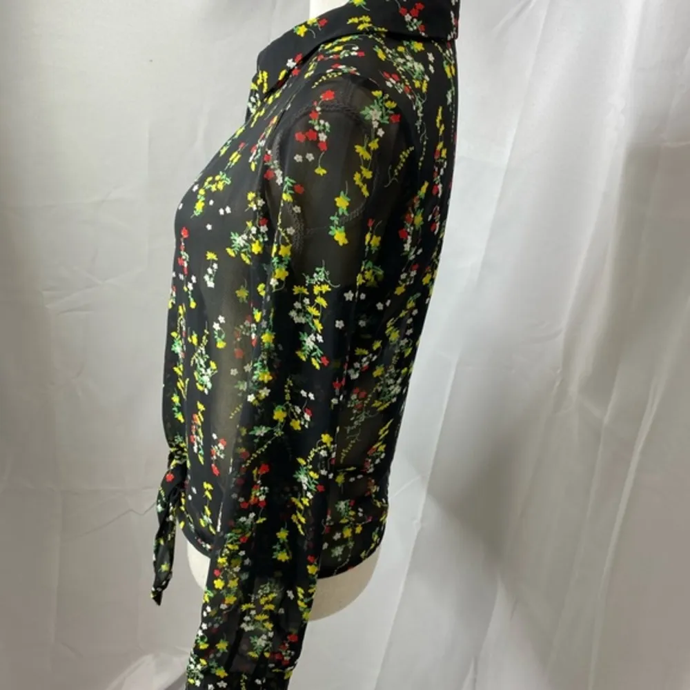 Vintage Havana size small sheer black tie front blouse - Image 10