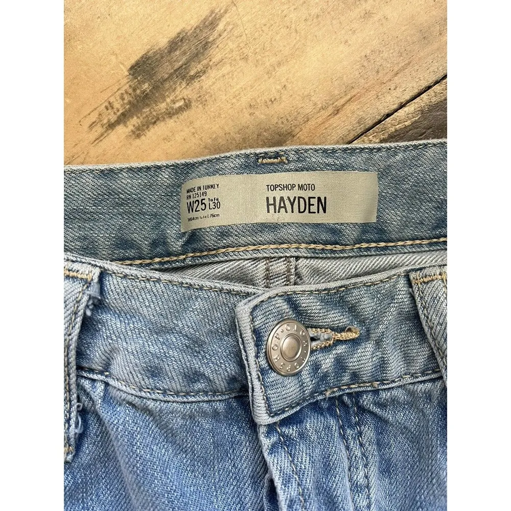 TopShop Moto Hayden Distressed Slim Straight Light Wash Mid Rise Jeans Size 25 - Image 6