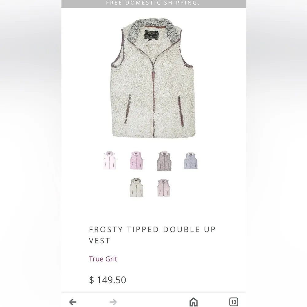 True Grit Frosty Tipped Double Up Sherpa Vest Unisex Size Large - Image 3