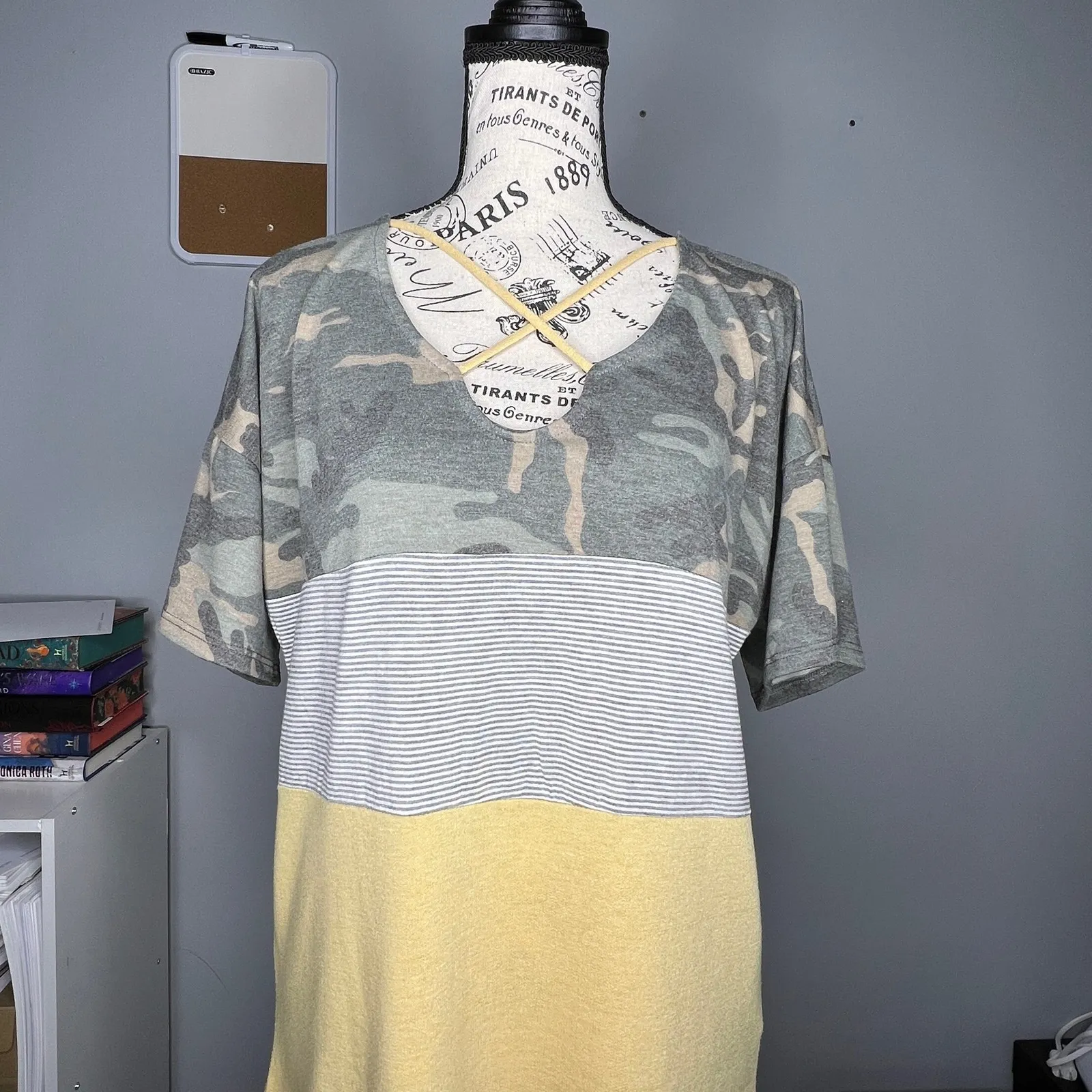 First Love (M) Camouflage Striped Colorblock Cross Front Short Sleeve Tee - Image 10