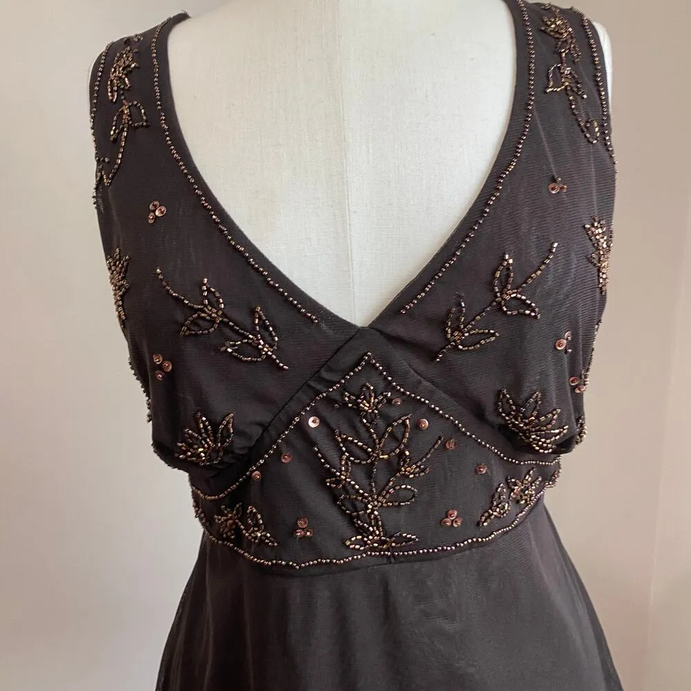 Steve Madden New York & Company Y2K Whimsigoth Brown Mesh V Neck Beaded Tank Blouse Sz L - Image 10