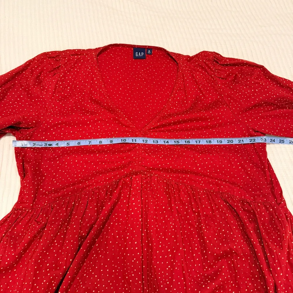 GAP Women's XL Peasant Style Rust Red Polka Dot Printed Midi Dress Size XL - Image 9