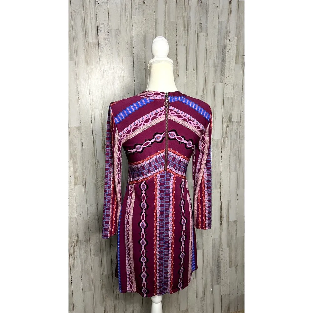 Free People Women's Small‎ Purple Geometric Long Sleeve Mini Dress - Image 5