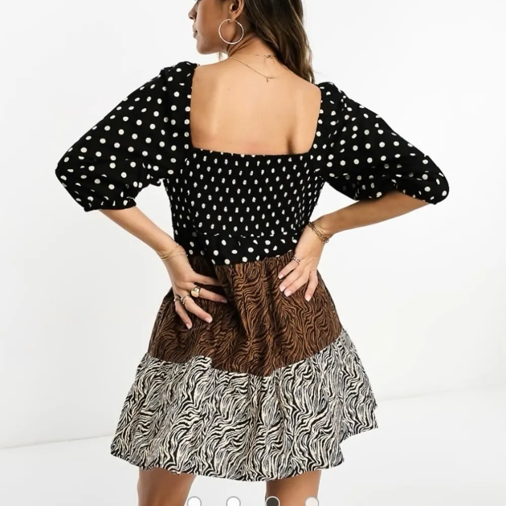 ASOS Crochet Tiered Babydoll Mini Dress In Animal Print Milkmaid - Image 3