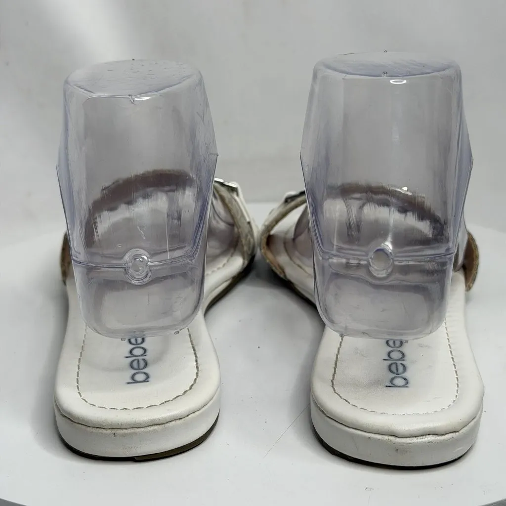 VTG 90s Y2K Bebe Beige Monogram Slide Sandals White Leather Flats Women’s 7.5 - Image 4