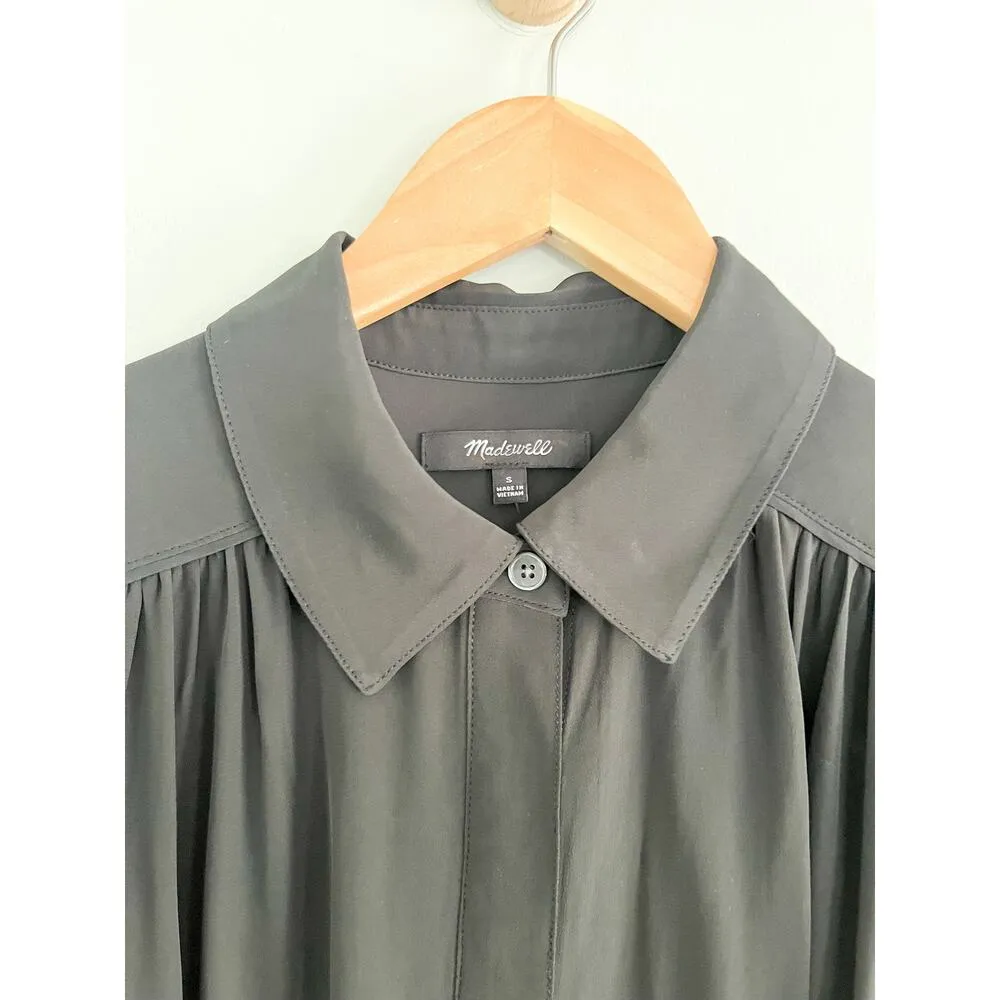 Madewell | NWT | Relaxed Button-Front Mini Dress in True Black | Sz S - Image 5