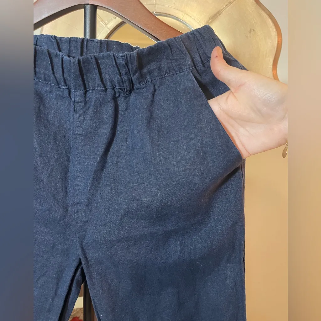 Quince Women’s 100% European Linen Pants in Deep Navy Coastal Natural Flowy - Image 6