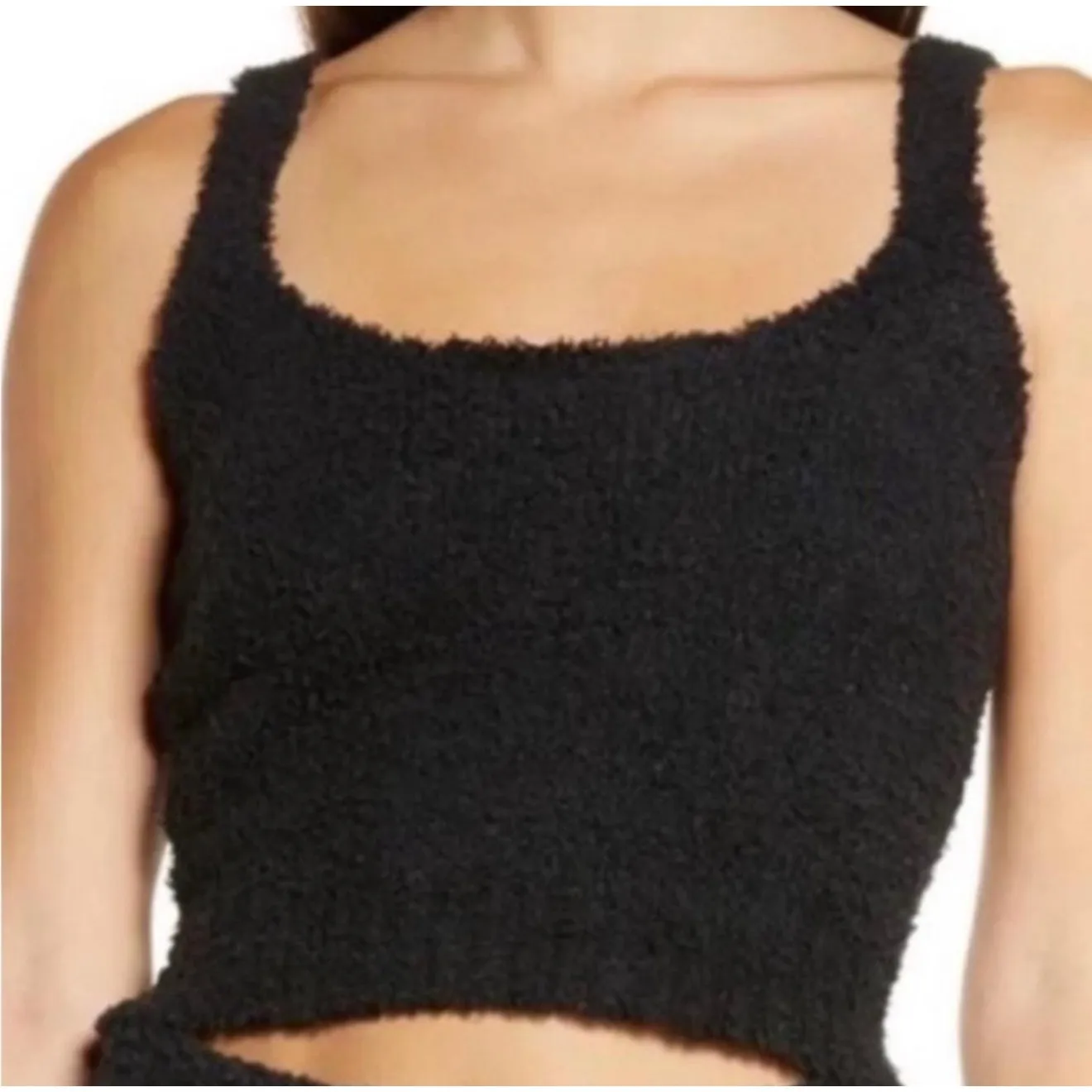 SKIMS Black Fuzzy Tank Top Vest Sleeveless Cozy Knit Size Large/X-Large - Image 10
