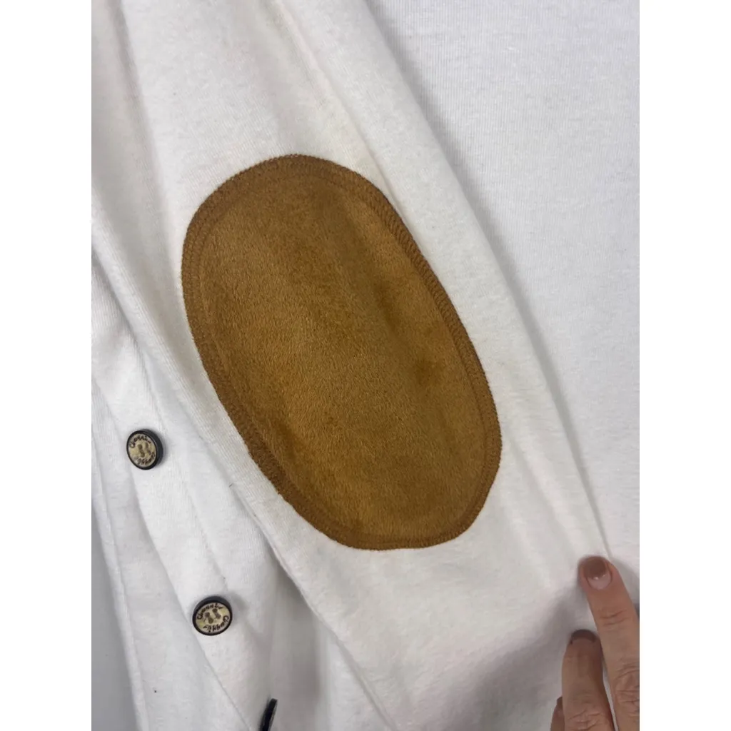 Harhay Women’s Button Side Long Sleeve Top Medium White Cream Faux Suede Elbow P - Image 5