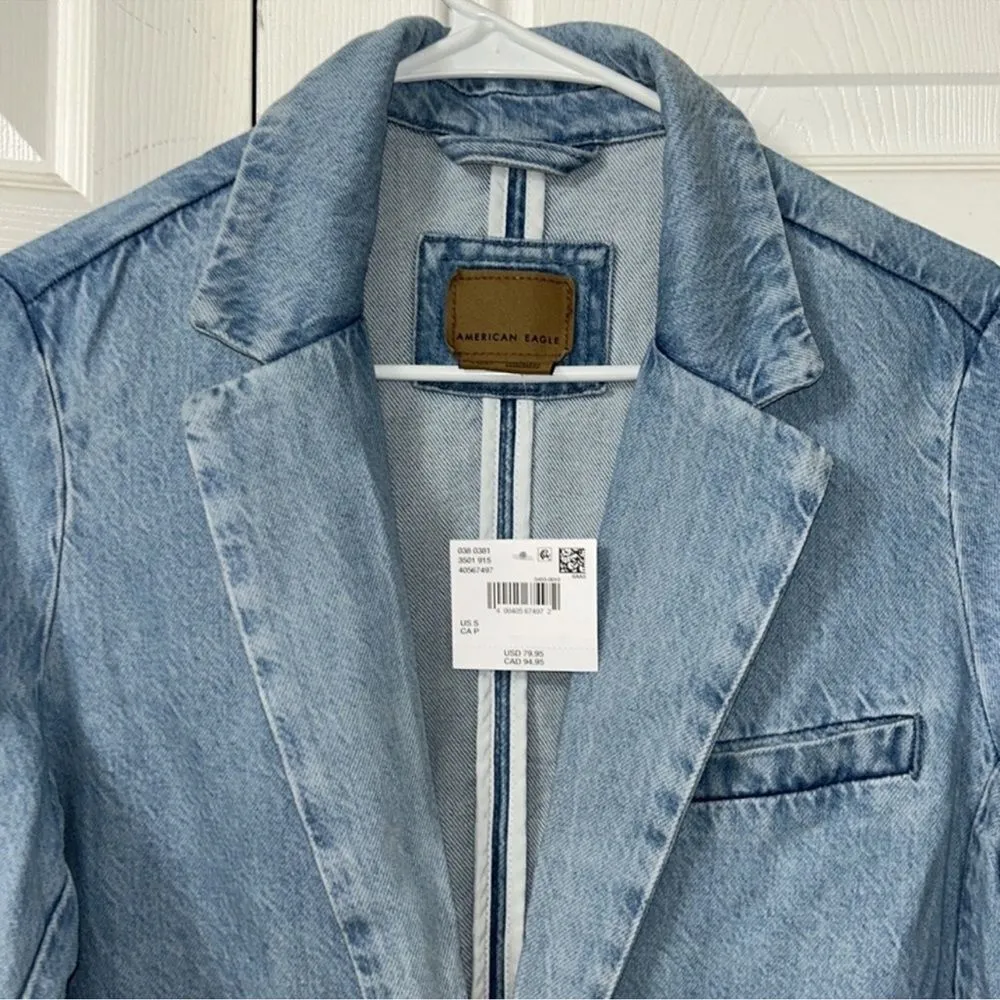 American Eagle Outfitters Light Blue Oversized Jacket(Size Small) - Image 8