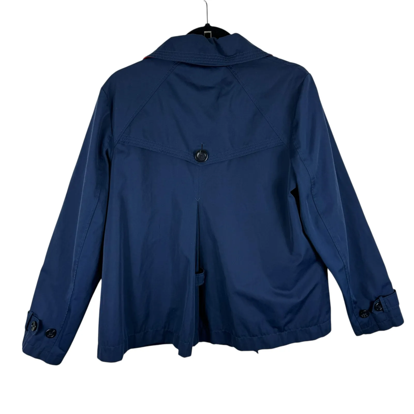Lands' End Navy Blue Double Breasted Collared Lightweight Rain Jacket Size M - Image 2